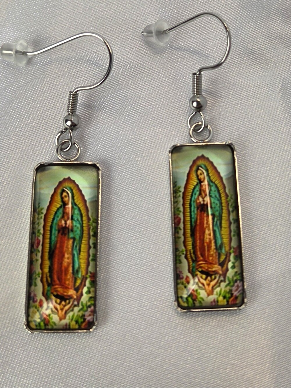 Light Green Virgin MARY Rectangle Drop Earrings - Unbranded
